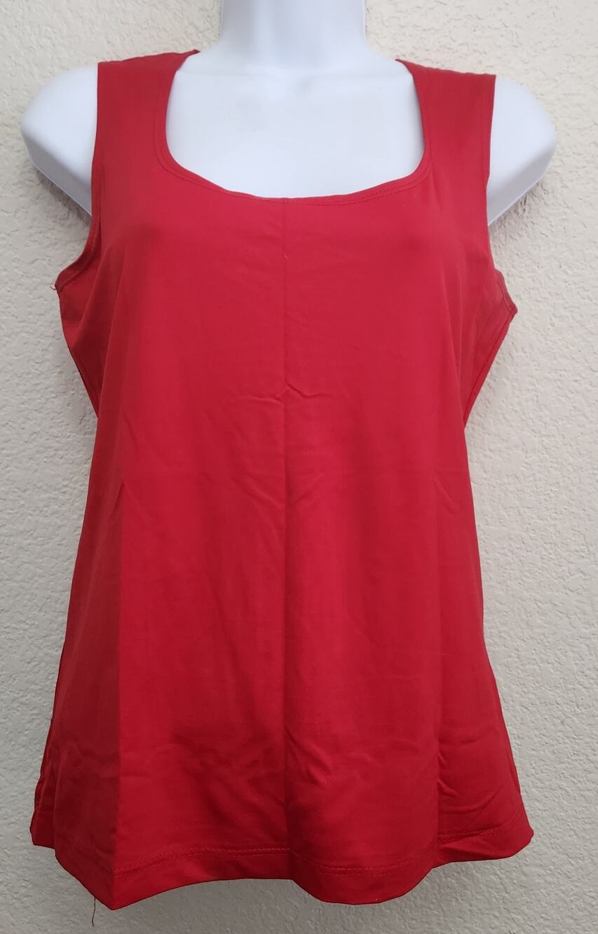 Peck & Peck Essentials Red Square Neck Tank Top Medium Lightweight Soft Stretch